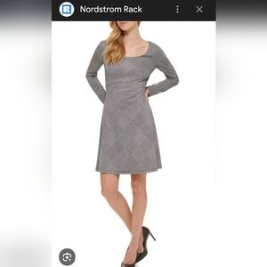 Tommy Hilfiger Gray Plaid Long Sleeve Fit And Flair Dress